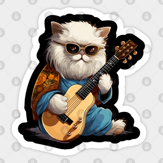 Persian Cat Playing Guitar Sticker by Graceful Designs